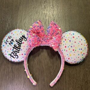 Disney Minnie Mouse ears, multicolored sequin, “it’s my birthday” headband